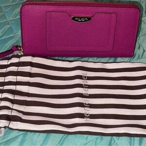 Henri Bendel West 57th Zip Around Continental Wallet Magenta Pink EUC Dust Bag